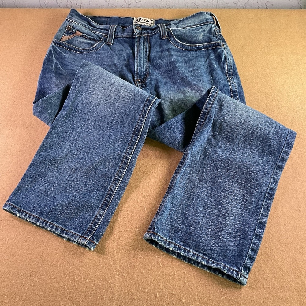 Ariat M4 Relaxed Boot Cut Jeans Mens 34x32 Medium Wash Distressed Denim